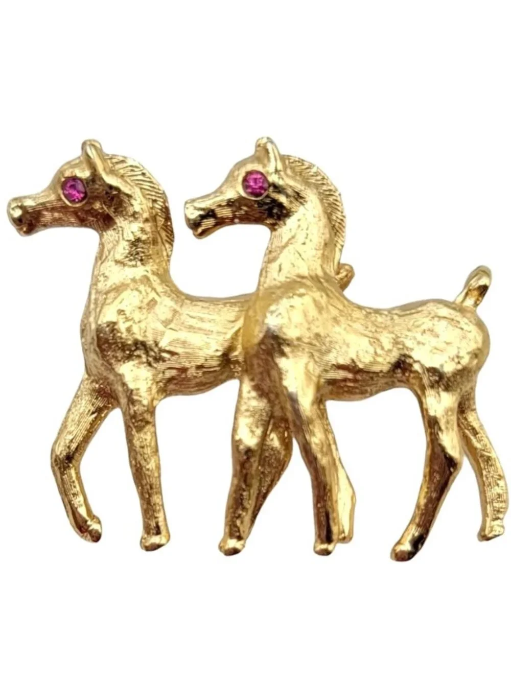 Napier Gold Tone Horse Pair Pin Brooch Red Rhinestone Signed